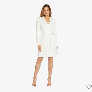LONG SLEEVE CREPE DRESS WITH TUXEDO COLLAR IN IVORY